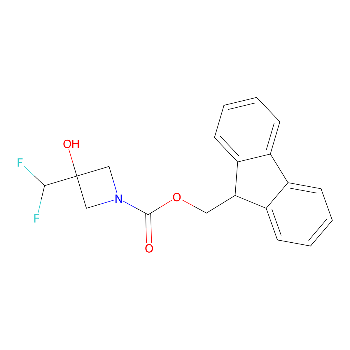 (9H-fluoren-9-yl)methyl 3-(difluoromethyl)-3-hydroxyazetidine-1-carboxylate molecular structure, CAS 2763922-39-8