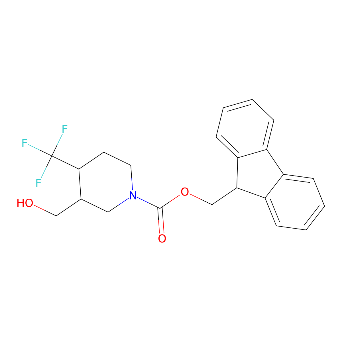 (9H-fluoren-9-yl)methyl 3-(hydroxymethyl)-4-(trifluoromethyl)piperidine-1-carboxylate molecular structure, CAS 2763922-42-3