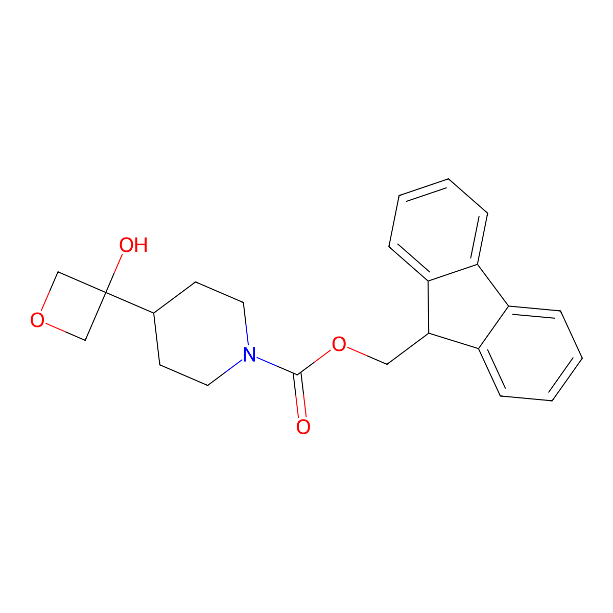 (9H-fluoren-9-yl)methyl 4-(3-hydroxyoxetan-3-yl)piperidine-1-carboxylate molecular structure, CAS 2763922-44-5