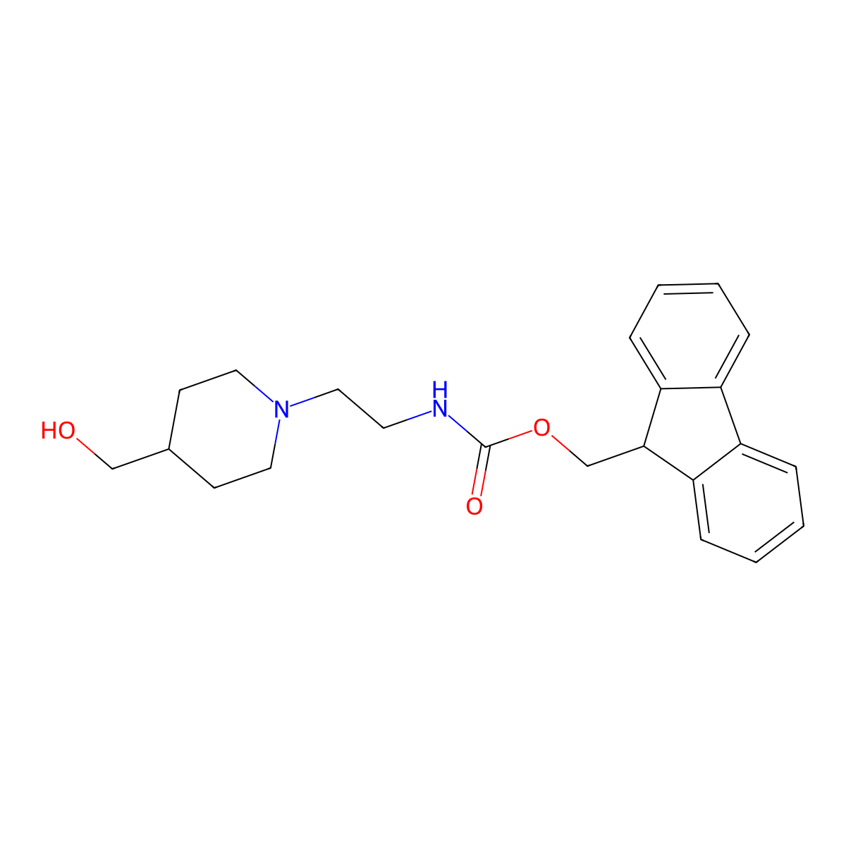 (9H-fluoren-9-yl)methyl N-{2-[4-(hydroxymethyl)piperidin-1-yl]ethyl}carbamate molecular structure, CAS 2763922-62-7