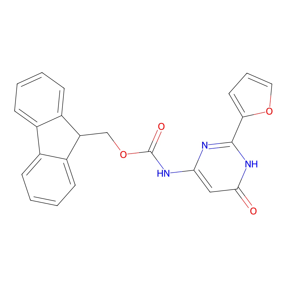 (9H-fluoren-9-yl)methyl N-[2-(furan-2-yl)-6-hydroxypyrimidin-4-yl]carbamate molecular structure, CAS 2763922-63-8
