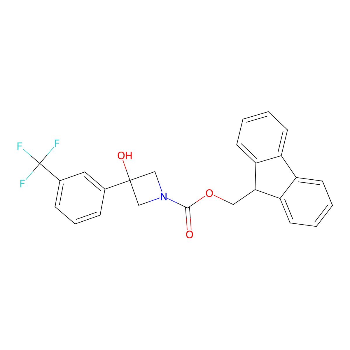 (9H-fluoren-9-yl)methyl 3-hydroxy-3-[3-(trifluoromethyl)phenyl]azetidine-1-carboxylate molecular structure, CAS 2763922-66-1