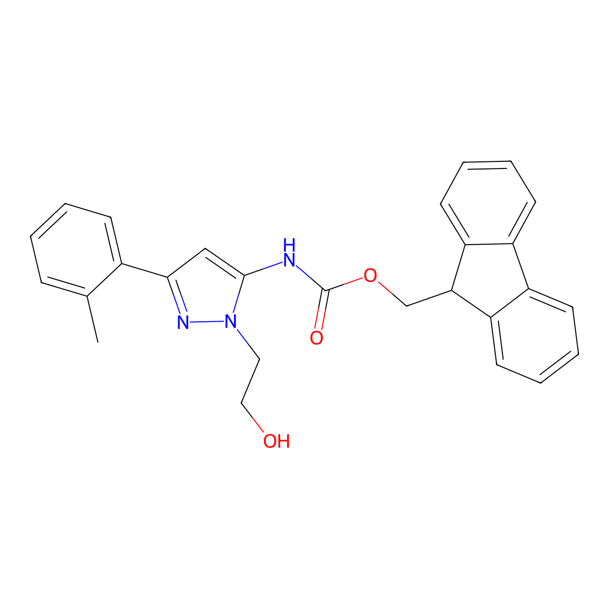 (9H-fluoren-9-yl)methyl N-[1-(2-hydroxyethyl)-3-(2-methylphenyl)-1H-pyrazol-5-yl]carbamate molecular structure, CAS 2763922-80-9