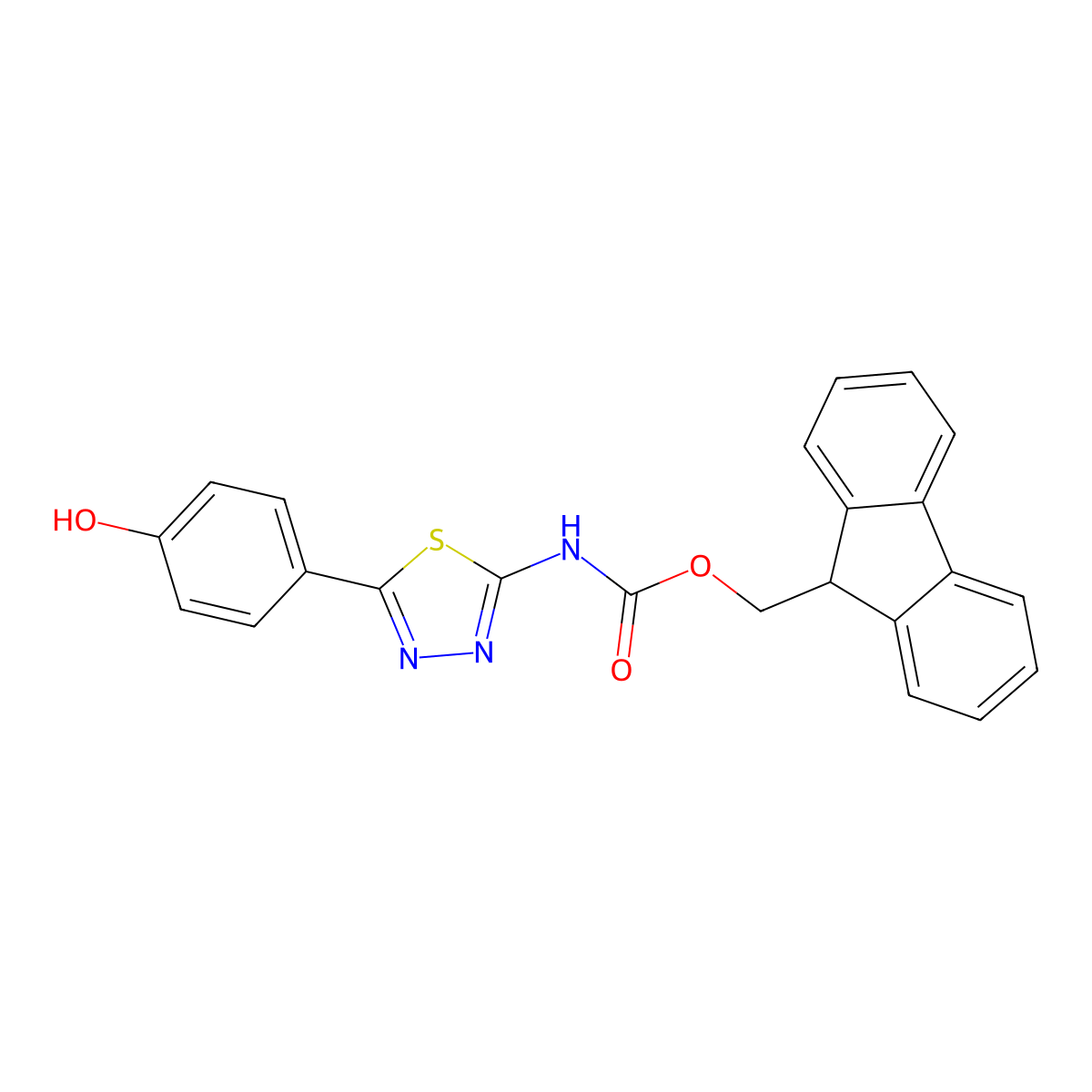 (9H-fluoren-9-yl)methyl N-[5-(4-hydroxyphenyl)-1,3,4-thiadiazol-2-yl]carbamate molecular structure, CAS 2763922-92-3