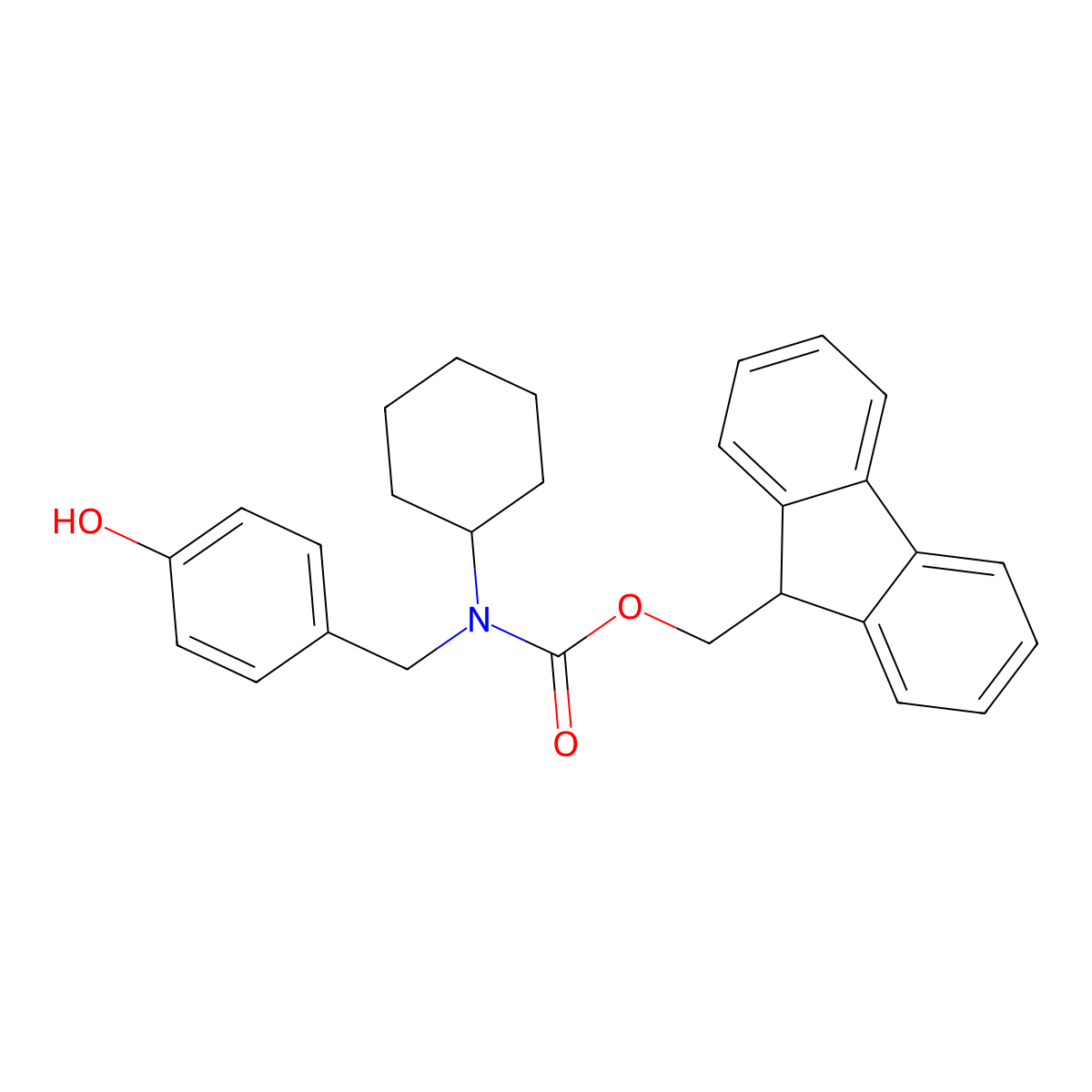 (9H-fluoren-9-yl)methyl N-cyclohexyl-N-[(4-hydroxyphenyl)methyl]carbamate molecular structure, CAS 2763922-96-7