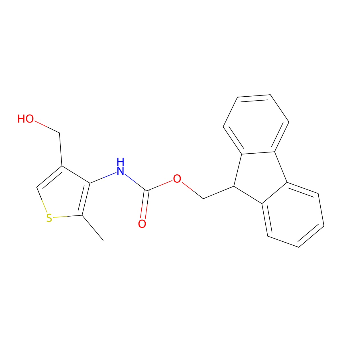 (9H-fluoren-9-yl)methyl N-[4-(hydroxymethyl)-2-methylthiophen-3-yl]carbamate molecular structure, CAS 2763923-00-6