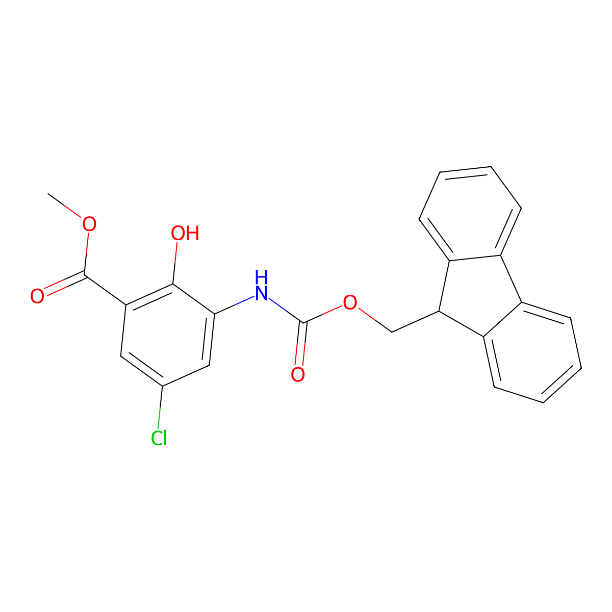 methyl 5-chloro-3-({[(9H-fluoren-9-yl)methoxy]carbonyl}amino)-2-hydroxybenzoate molecular structure, CAS 2763923-02-8