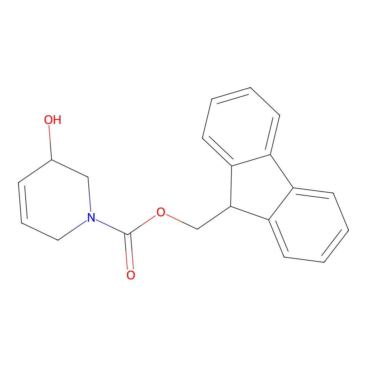 (9H-fluoren-9-yl)methyl 3-hydroxy-1,2,3,6-tetrahydropyridine-1-carboxylate molecular structure, CAS 2763923-06-2