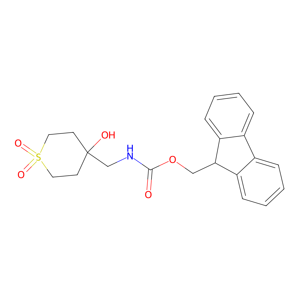 (9H-fluoren-9-yl)methyl N-[(4-hydroxy-1,1-dioxo-1lambda6-thian-4-yl)methyl]carbamate molecular structure, CAS 2763923-15-3