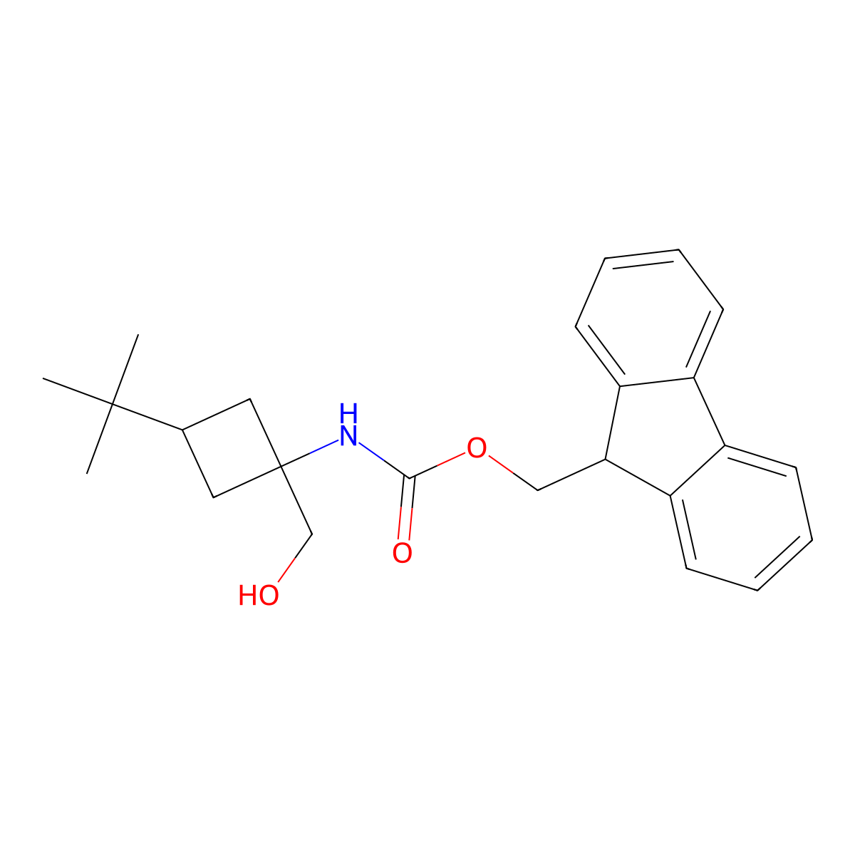 (9H-fluoren-9-yl)methyl N-[3-tert-butyl-1-(hydroxymethyl)cyclobutyl]carbamate molecular structure, CAS 2763923-17-5