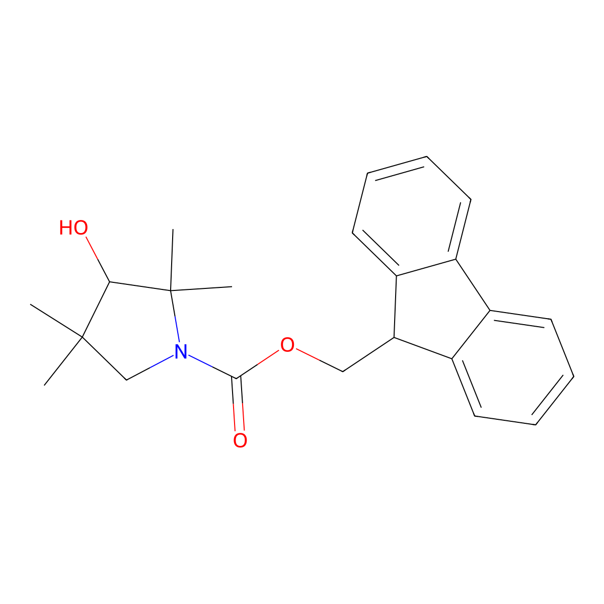 (9H-fluoren-9-yl)methyl 3-hydroxy-2,2,4,4-tetramethylpyrrolidine-1-carboxylate molecular structure, CAS 2763923-19-7