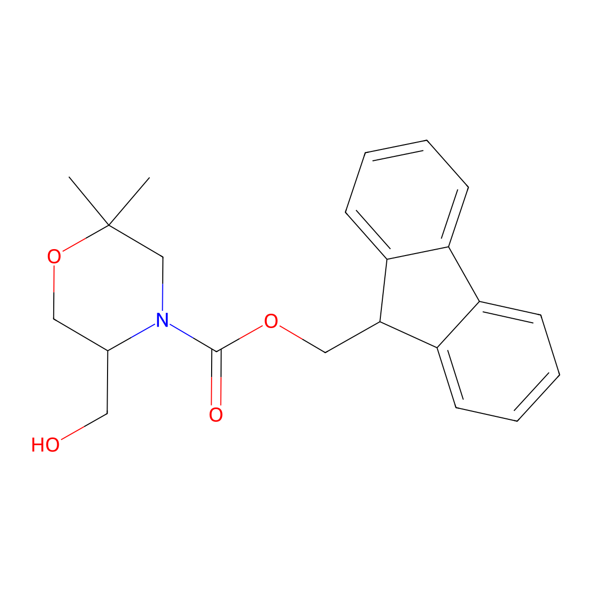 (9H-fluoren-9-yl)methyl 5-(hydroxymethyl)-2,2-dimethylmorpholine-4-carboxylate molecular structure, CAS 2763923-32-4