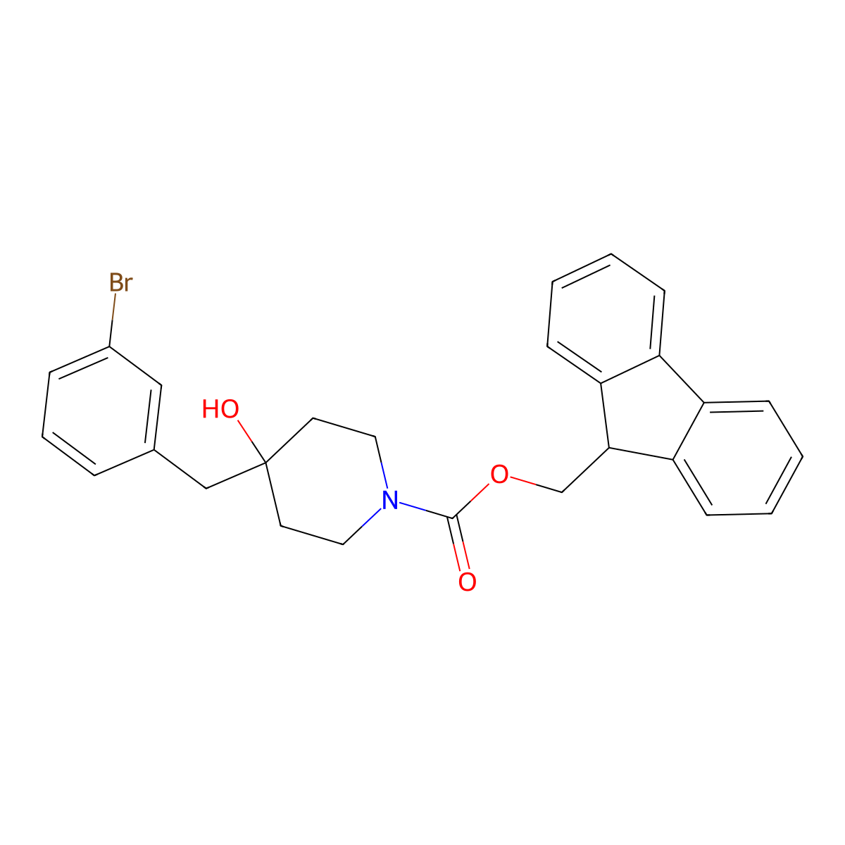 (9H-fluoren-9-yl)methyl 4-[(3-bromophenyl)methyl]-4-hydroxypiperidine-1-carboxylate molecular structure, CAS 2763923-34-6