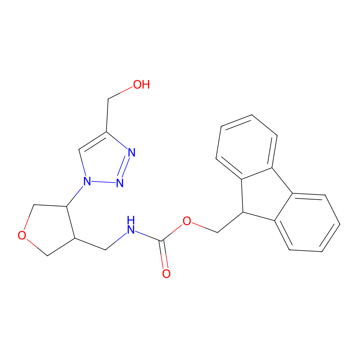 rac-(9H-fluoren-9-yl)methyl N-{[(3R,4R)-4-[4-(hydroxymethyl)-1H-1,2,3-triazol-1-yl]oxolan-3-yl]methyl}carbamate molecular structure, CAS 2763924-42-9