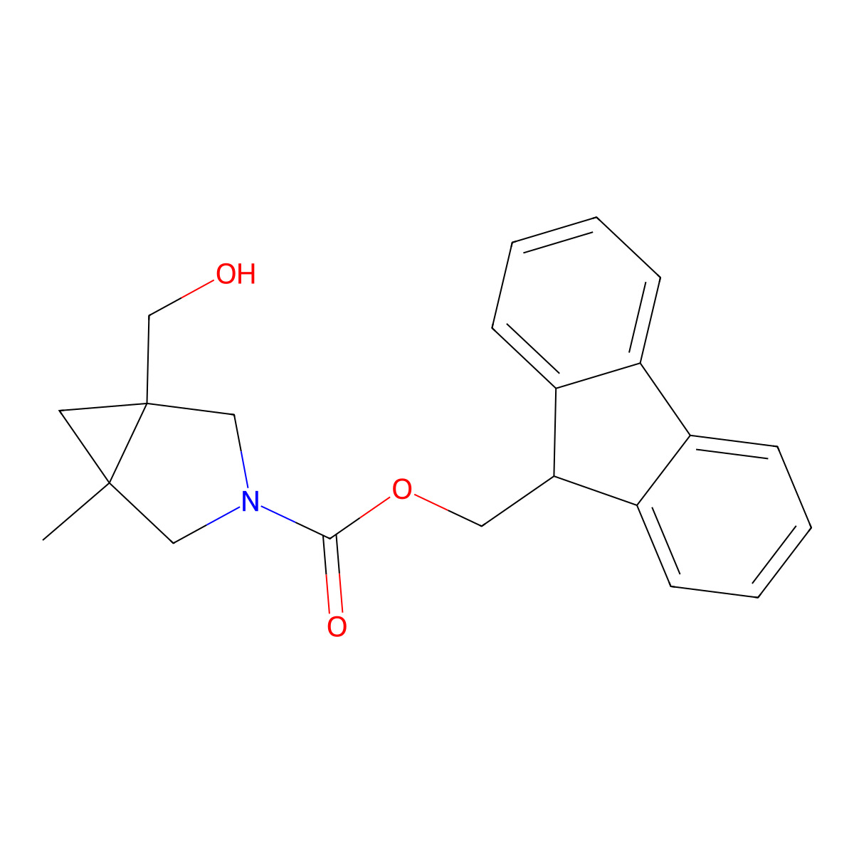 rac-(9H-fluoren-9-yl)methyl (1R,5R)-1-(hydroxymethyl)-5-methyl-3-azabicyclo[3.1.0]hexane-3-carboxylate molecular structure, CAS 2763924-43-0