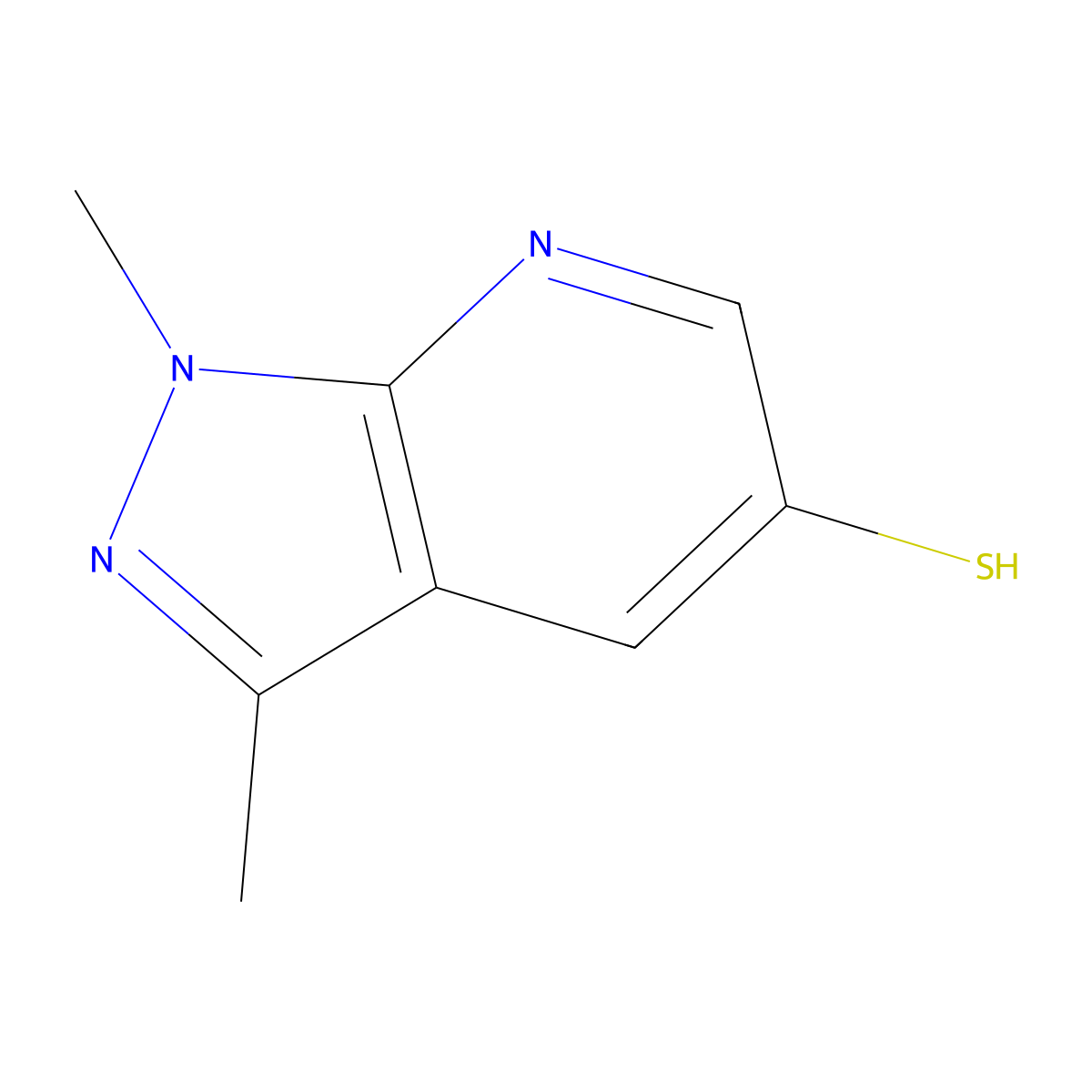 1,3-dimethyl-1H-pyrazolo[3,4-b]pyridine-5-thiol molecular structure, CAS 2763924-46-3
