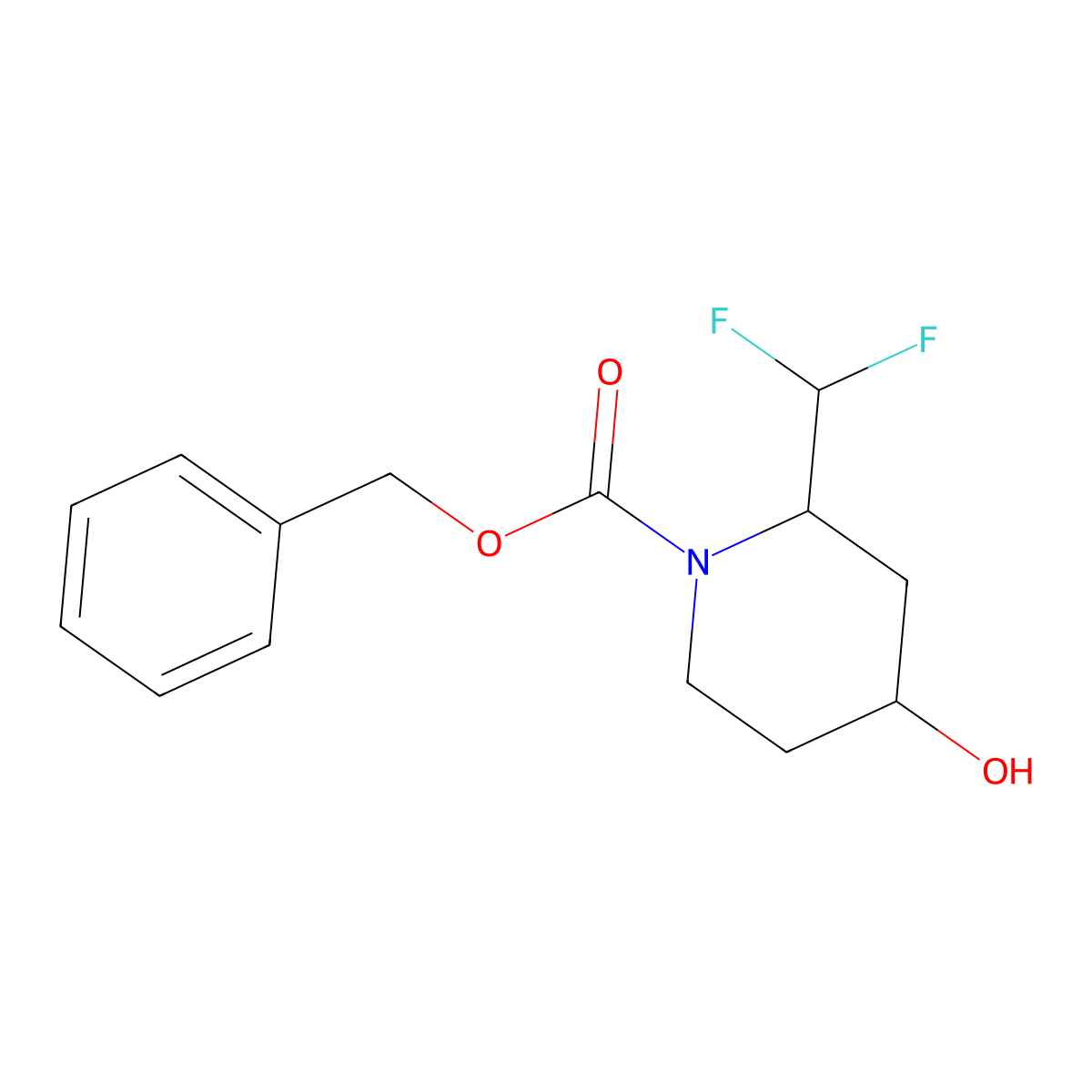 Benzyl 2-(difluoromethyl)-4-hydroxypiperidine-1-carboxylate molecular structure, CAS 2763924-51-0