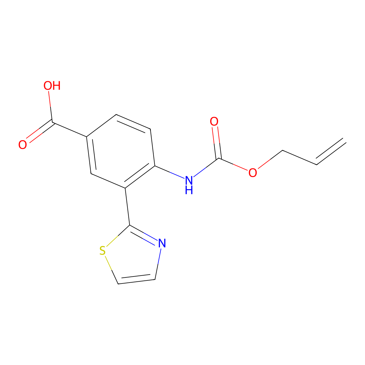 4-{[(Prop-2-en-1-yloxy)carbonyl]amino}-3-(1,3-thiazol-2-yl)benzoic acid molecular structure, CAS 2763924-61-2