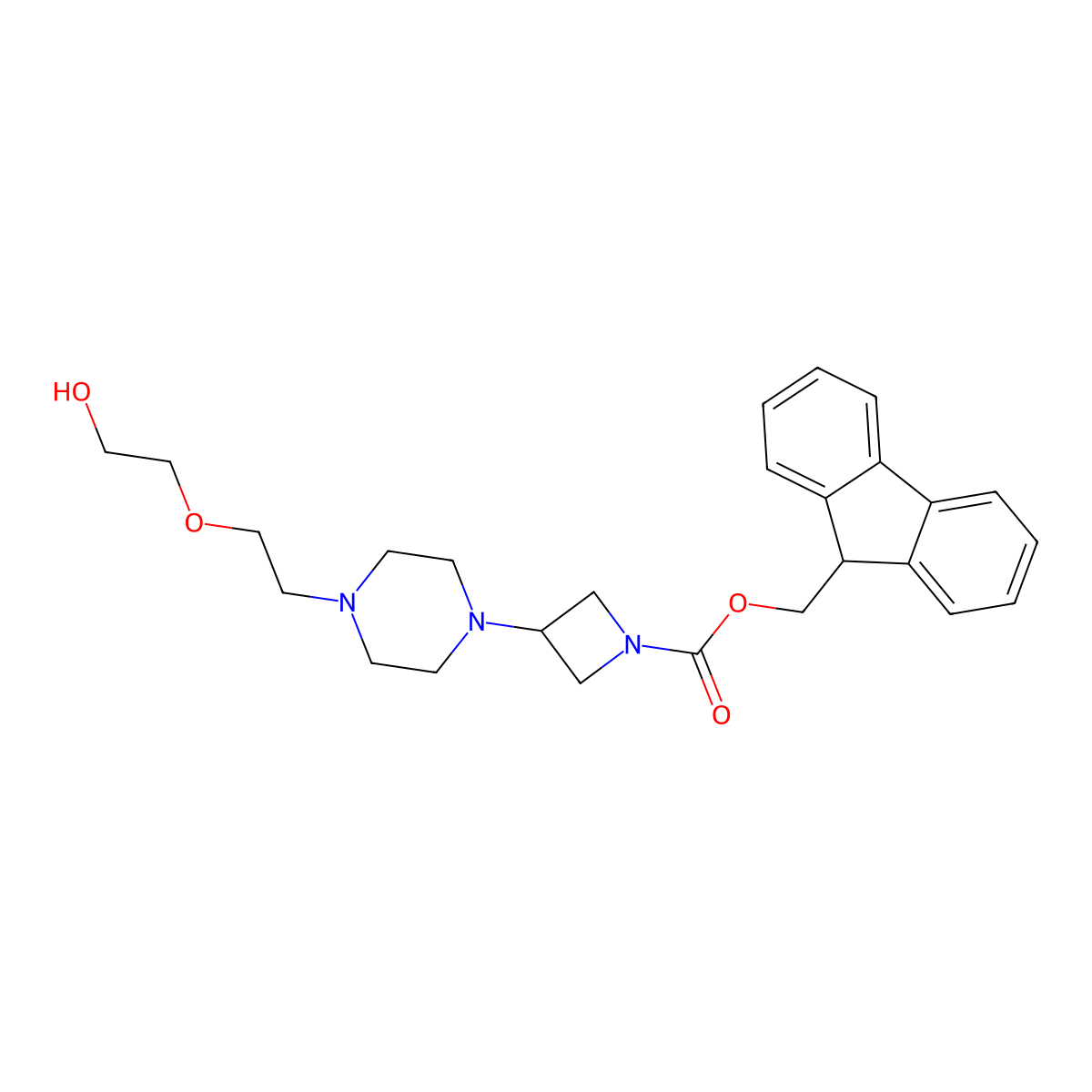 (9H-fluoren-9-yl)methyl 3-{4-[2-(2-hydroxyethoxy)ethyl]piperazin-1-yl}azetidine-1-carboxylate molecular structure, CAS 2763924-63-4