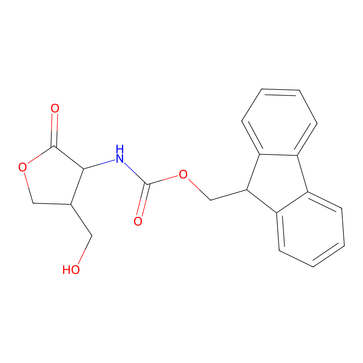 rac-(9H-fluoren-9-yl)methyl N-[(3R,4R)-4-(hydroxymethyl)-2-oxooxolan-3-yl]carbamate molecular structure, CAS 2763924-67-8