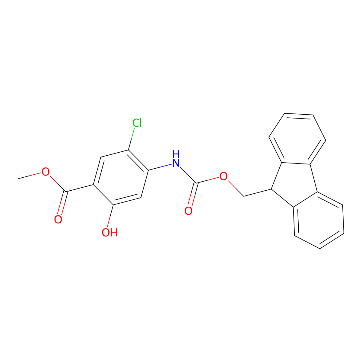 methyl 5-chloro-4-({[(9H-fluoren-9-yl)methoxy]carbonyl}amino)-2-hydroxybenzoate molecular structure, CAS 2763924-69-0