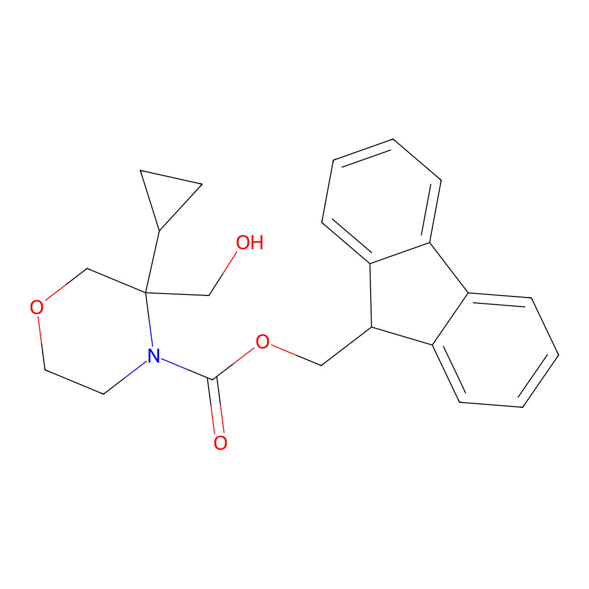 (9H-fluoren-9-yl)methyl 3-cyclopropyl-3-(hydroxymethyl)morpholine-4-carboxylate molecular structure, CAS 2763924-71-4