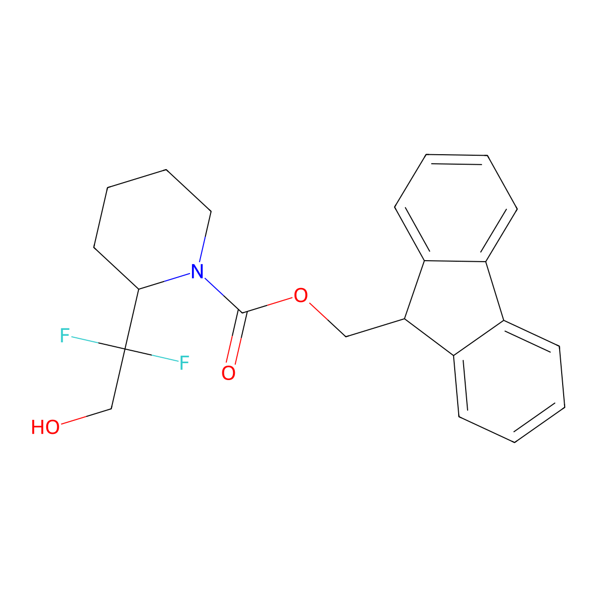 (9H-fluoren-9-yl)methyl 2-(1,1-difluoro-2-hydroxyethyl)piperidine-1-carboxylate molecular structure, CAS 2763924-73-6