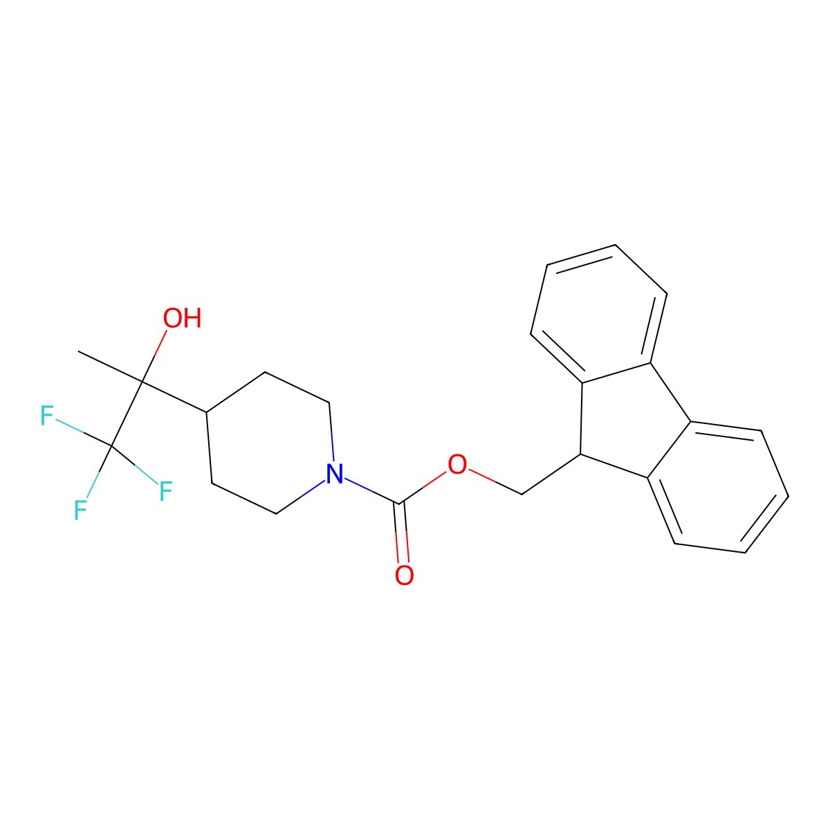 (9H-fluoren-9-yl)methyl 4-(1,1,1-trifluoro-2-hydroxypropan-2-yl)piperidine-1-carboxylate molecular structure, CAS 2763924-75-8