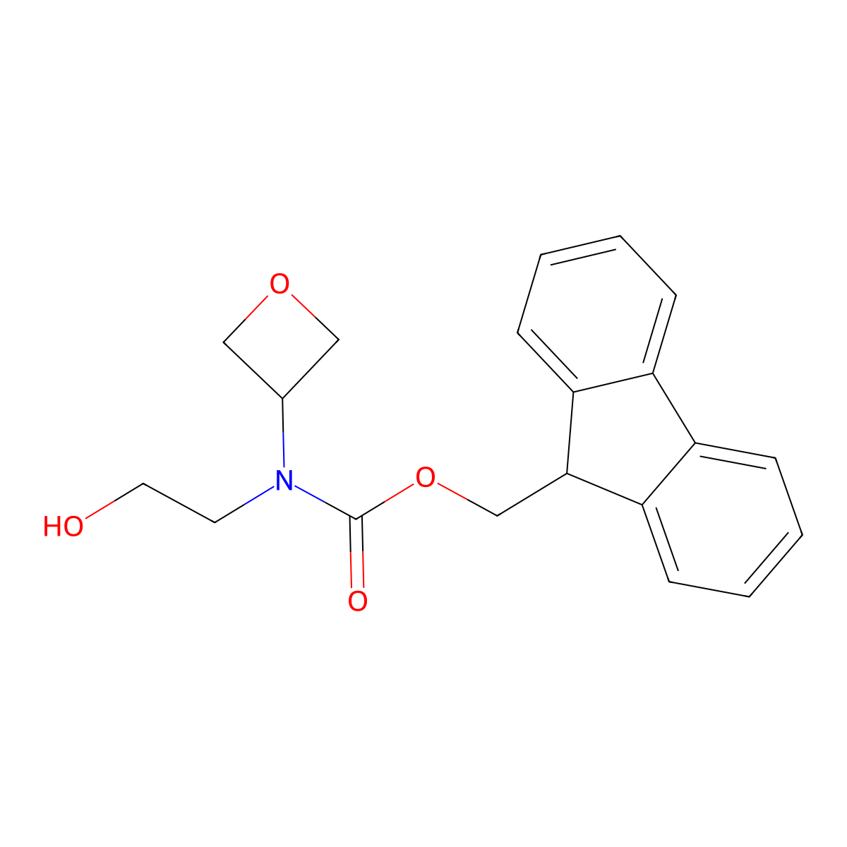 (9H-fluoren-9-yl)methyl N-(2-hydroxyethyl)-N-(oxetan-3-yl)carbamate molecular structure, CAS 2763924-81-6