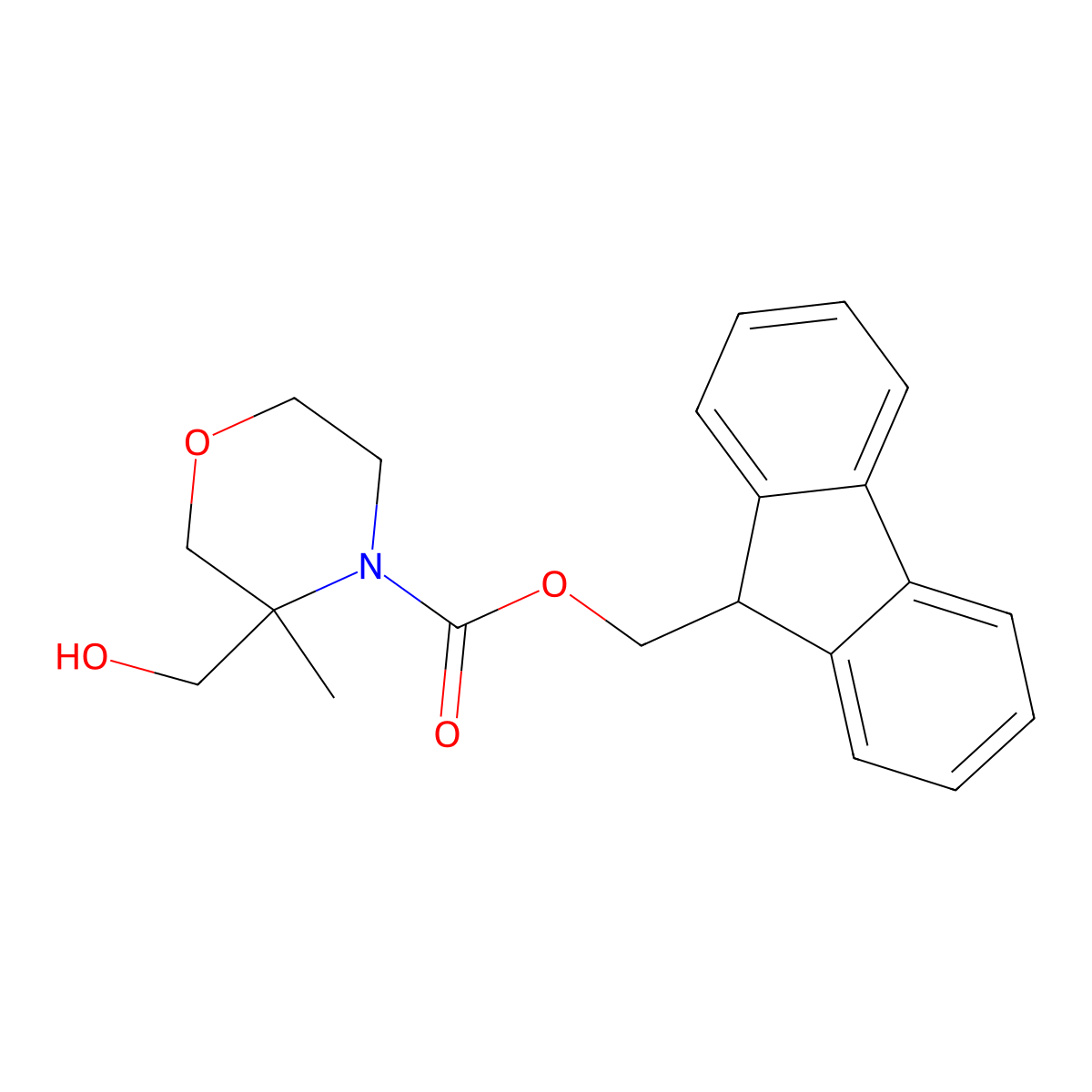 (9H-fluoren-9-yl)methyl 3-(hydroxymethyl)-3-methylmorpholine-4-carboxylate molecular structure, CAS 2763924-83-8