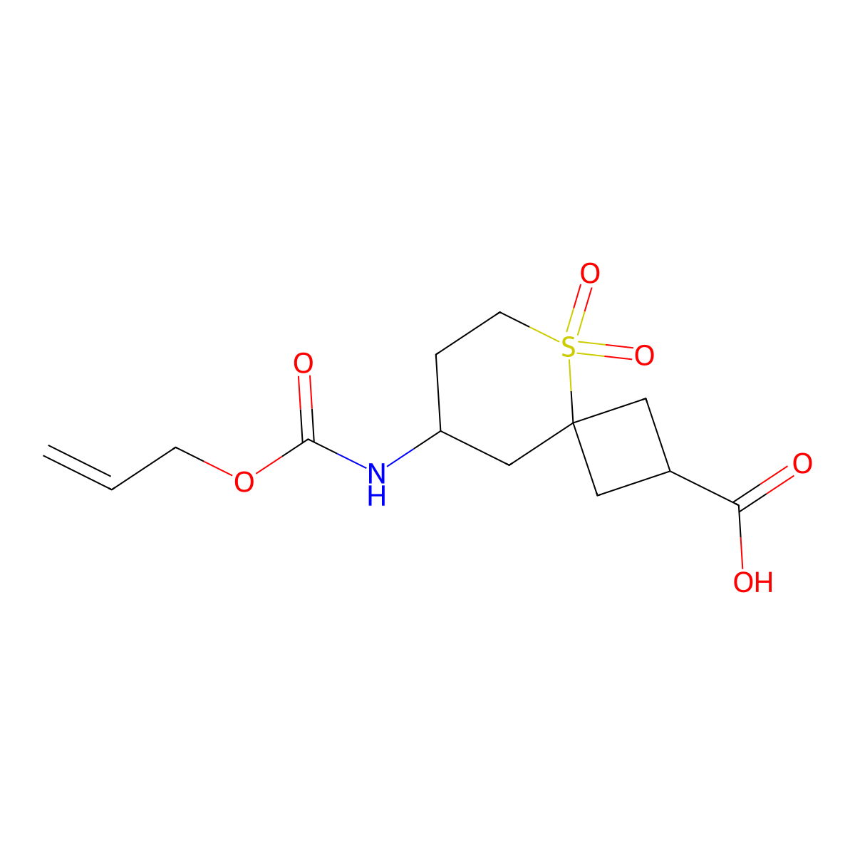 5,5-Dioxo-8-{[(prop-2-en-1-yloxy)carbonyl]amino}-5lambda6-thiaspiro[3.5]nonane-2-carboxylic acid molecular structure, CAS 2763924-91-8
