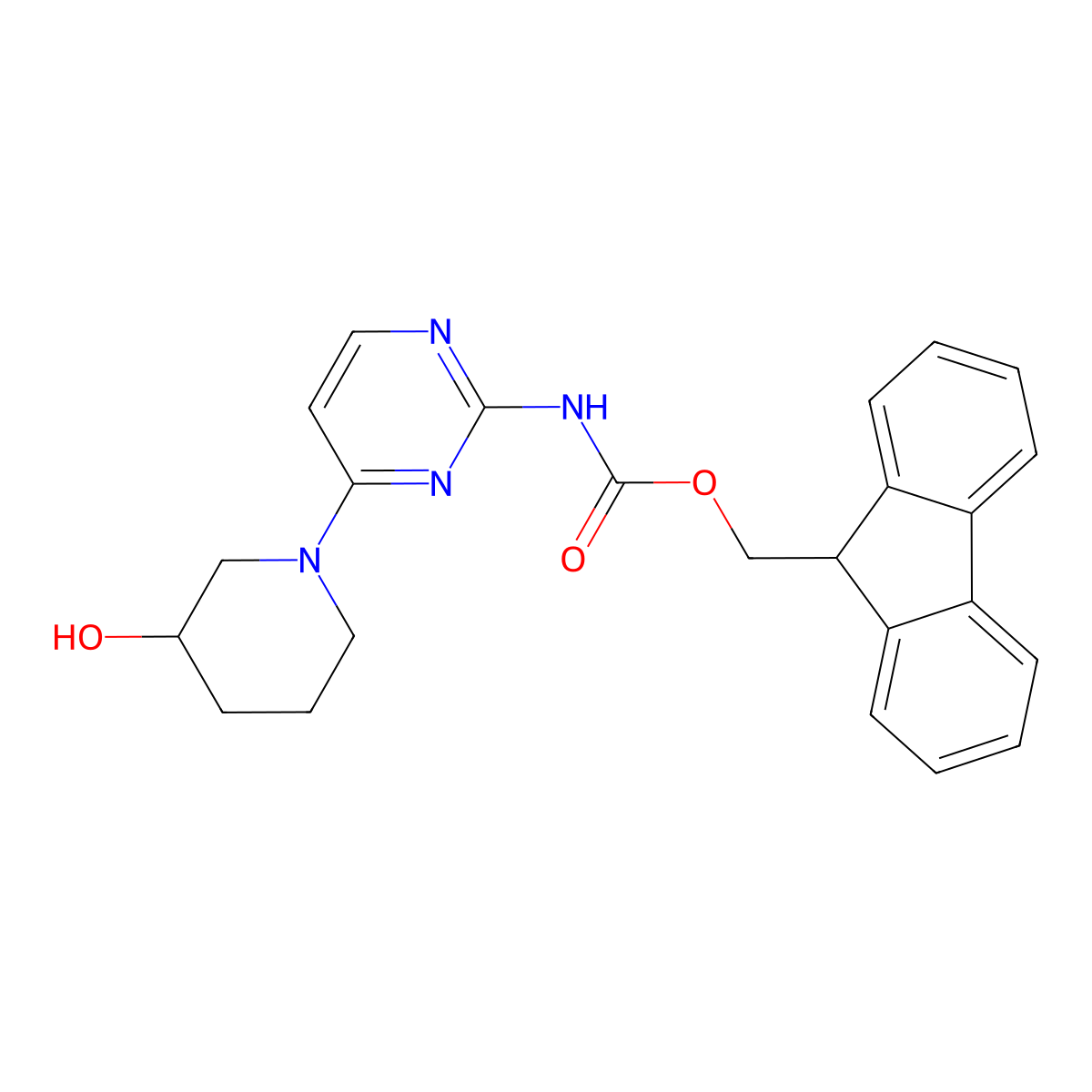 (9H-fluoren-9-yl)methyl N-[4-(3-hydroxypiperidin-1-yl)pyrimidin-2-yl]carbamate molecular structure, CAS 2763925-12-6