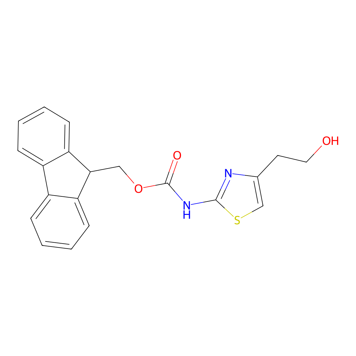 (9H-fluoren-9-yl)methyl N-[4-(2-hydroxyethyl)-1,3-thiazol-2-yl]carbamate molecular structure, CAS 2763925-14-8
