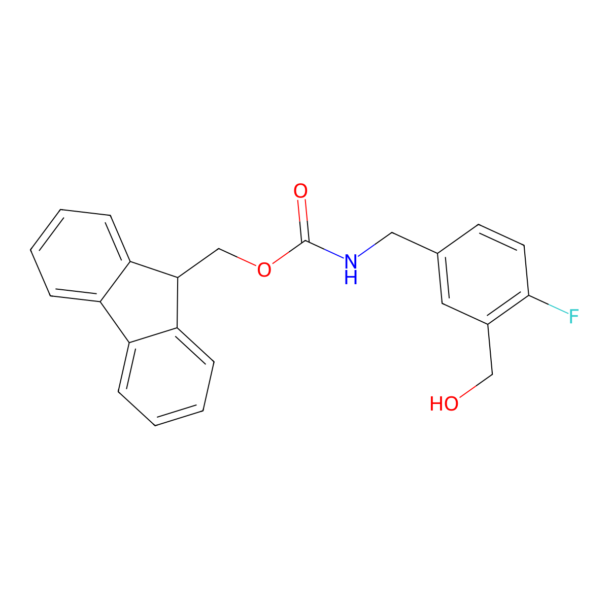 (9H-fluoren-9-yl)methyl N-{[4-fluoro-3-(hydroxymethyl)phenyl]methyl}carbamate molecular structure, CAS 2763925-24-0
