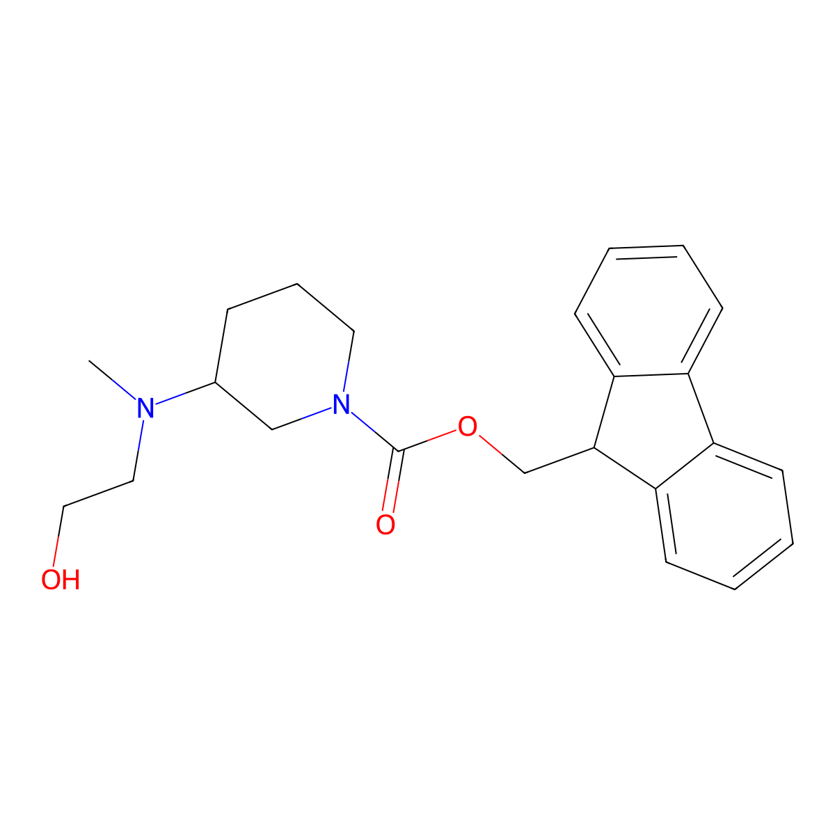 (9H-fluoren-9-yl)methyl 3-[(2-hydroxyethyl)(methyl)amino]piperidine-1-carboxylate molecular structure, CAS 2763925-27-3