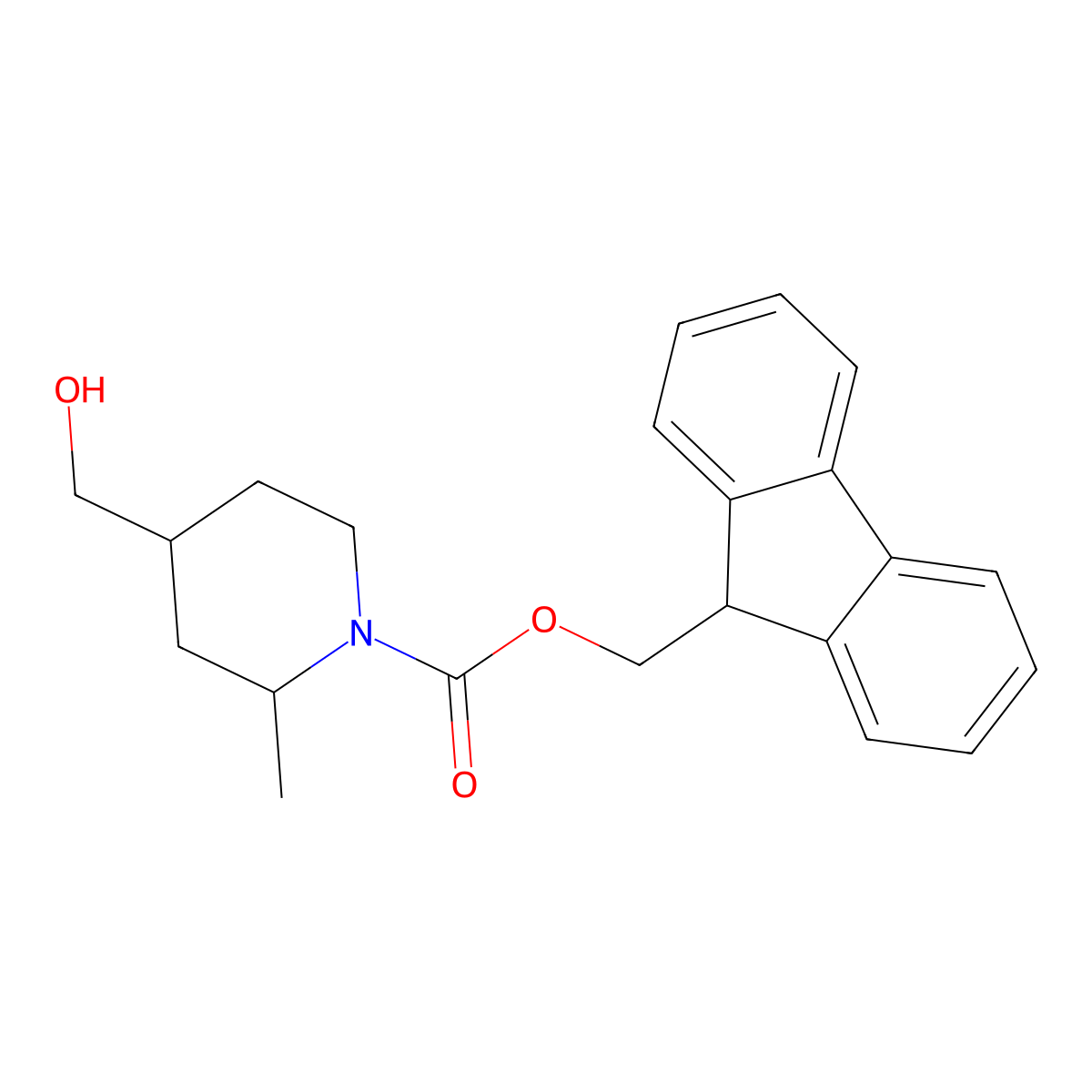 (9H-fluoren-9-yl)methyl 4-(hydroxymethyl)-2-methylpiperidine-1-carboxylate molecular structure, CAS 2763925-28-4