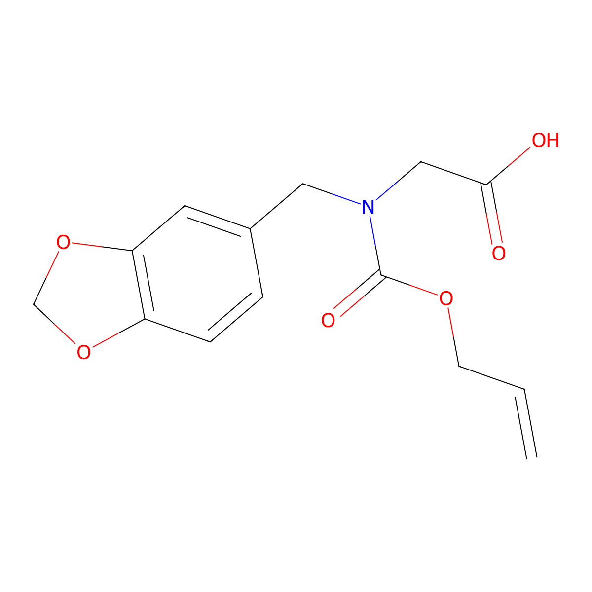2-{[(1,3-Dioxaindan-5-yl)methyl][(prop-2-en-1-yloxy)carbonyl]amino}acetic acid molecular structure, CAS 2763925-29-5