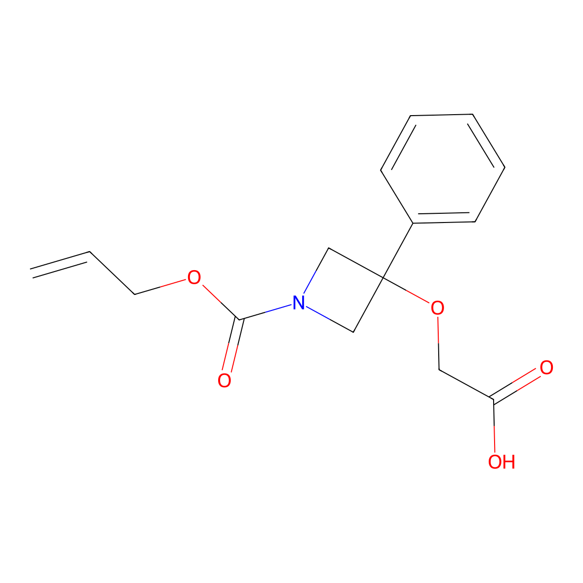 2-({3-Phenyl-1-[(prop-2-en-1-yloxy)carbonyl]azetidin-3-yl}oxy)acetic acid molecular structure, CAS 2763925-30-8