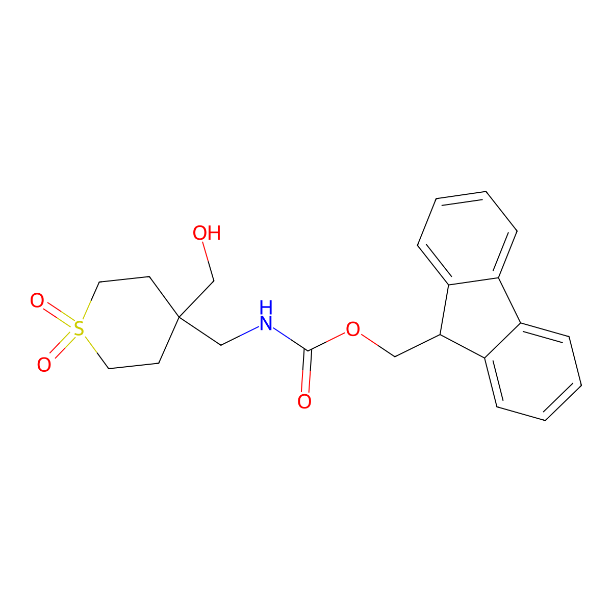 (9H-fluoren-9-yl)methyl N-{[4-(hydroxymethyl)-1,1-dioxo-1lambda6-thian-4-yl]methyl}carbamate molecular structure, CAS 2763925-48-8