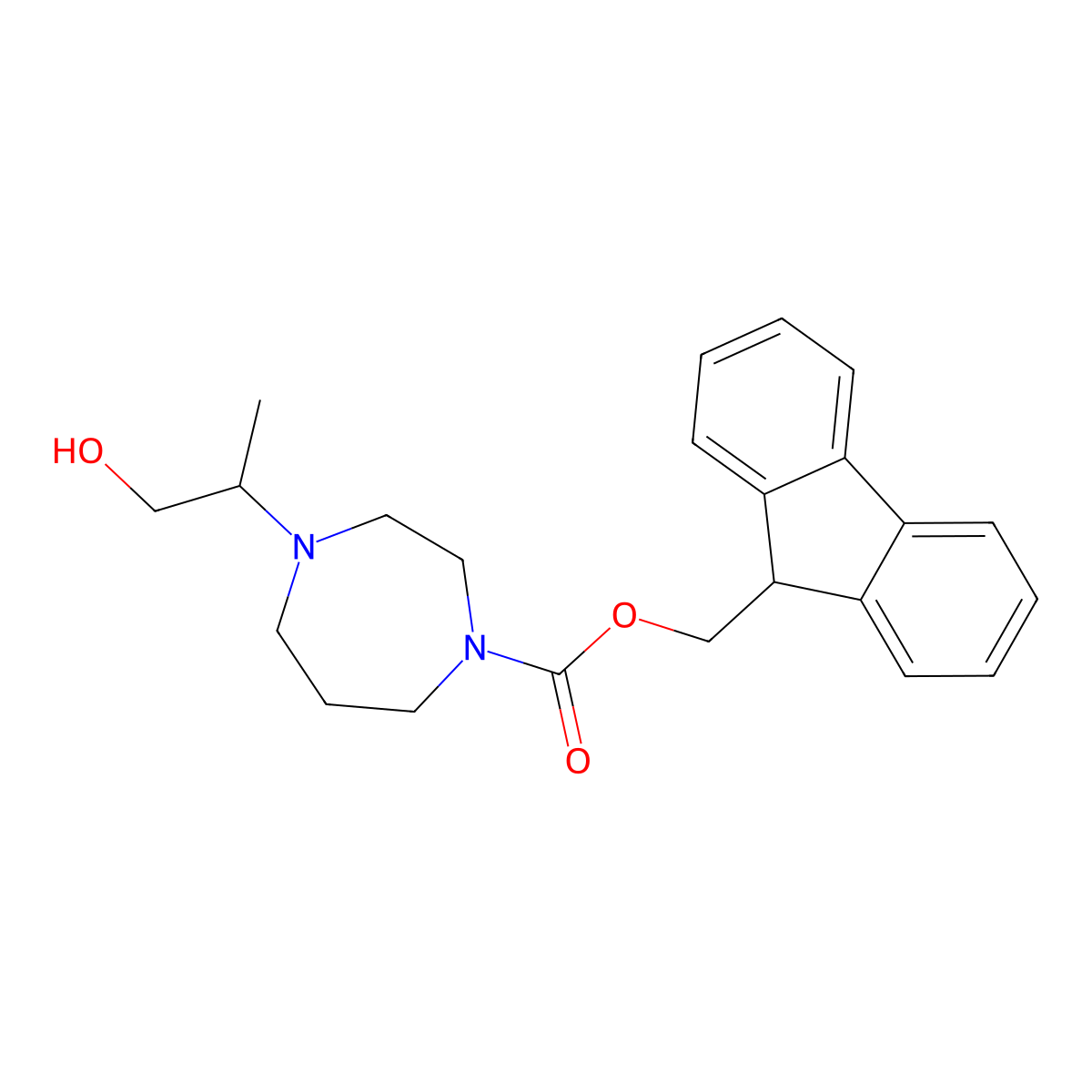 (9H-fluoren-9-yl)methyl 4-(1-hydroxypropan-2-yl)-1,4-diazepane-1-carboxylate molecular structure, CAS 2763925-71-7
