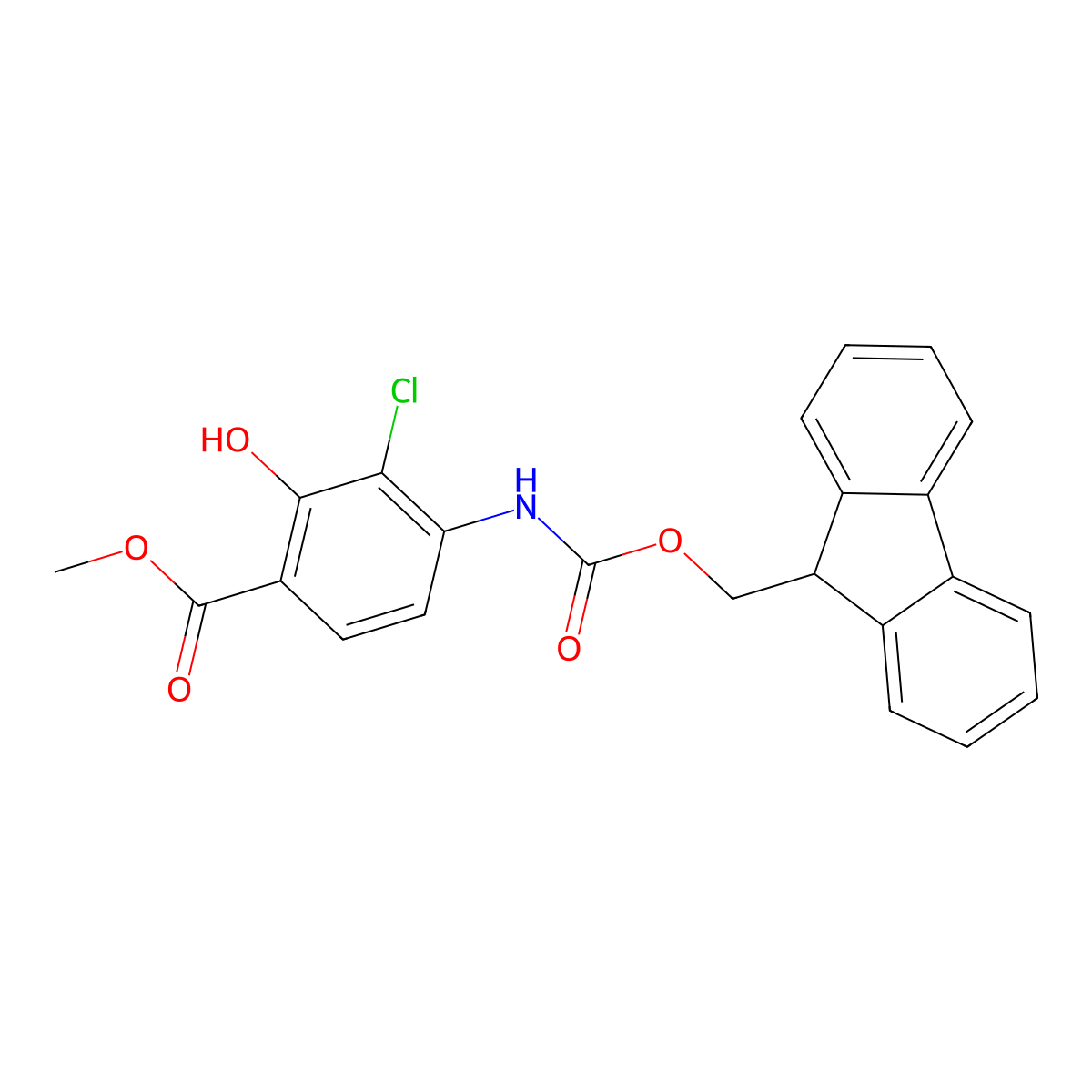 methyl 3-chloro-4-({[(9H-fluoren-9-yl)methoxy]carbonyl}amino)-2-hydroxybenzoate molecular structure, CAS 2763925-72-8