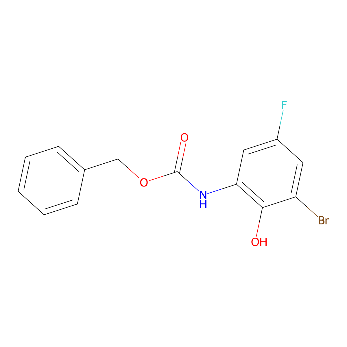 benzyl N-(3-bromo-5-fluoro-2-hydroxyphenyl)carbamate molecular structure, CAS 2763925-74-0