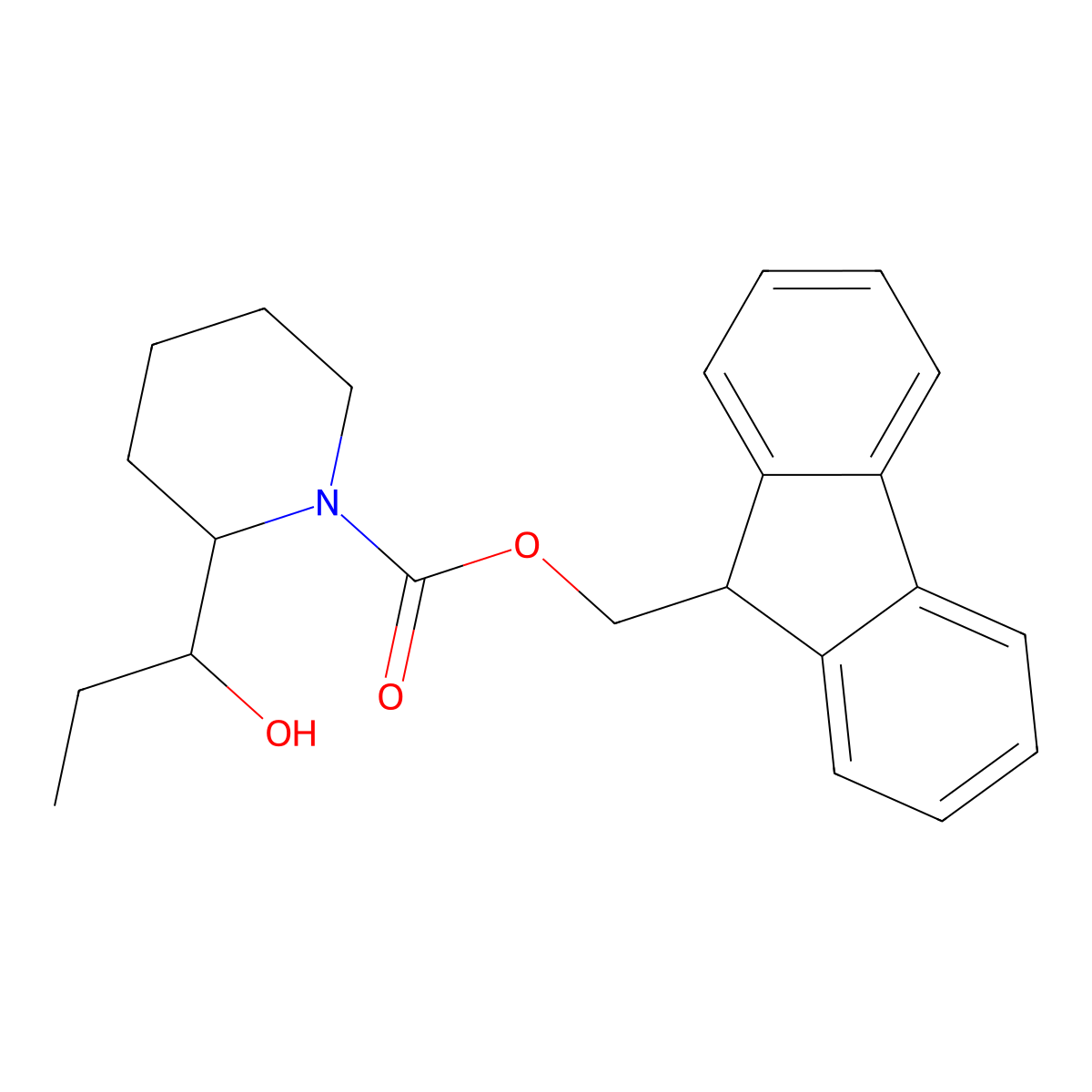 (9H-fluoren-9-yl)methyl 2-(1-hydroxypropyl)piperidine-1-carboxylate molecular structure, CAS 2763925-82-0
