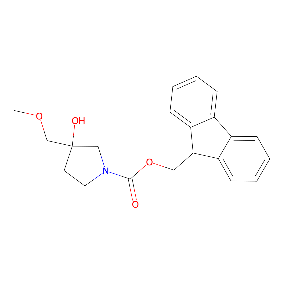 (9H-fluoren-9-yl)methyl 3-hydroxy-3-(methoxymethyl)pyrrolidine-1-carboxylate molecular structure, CAS 2763925-88-6