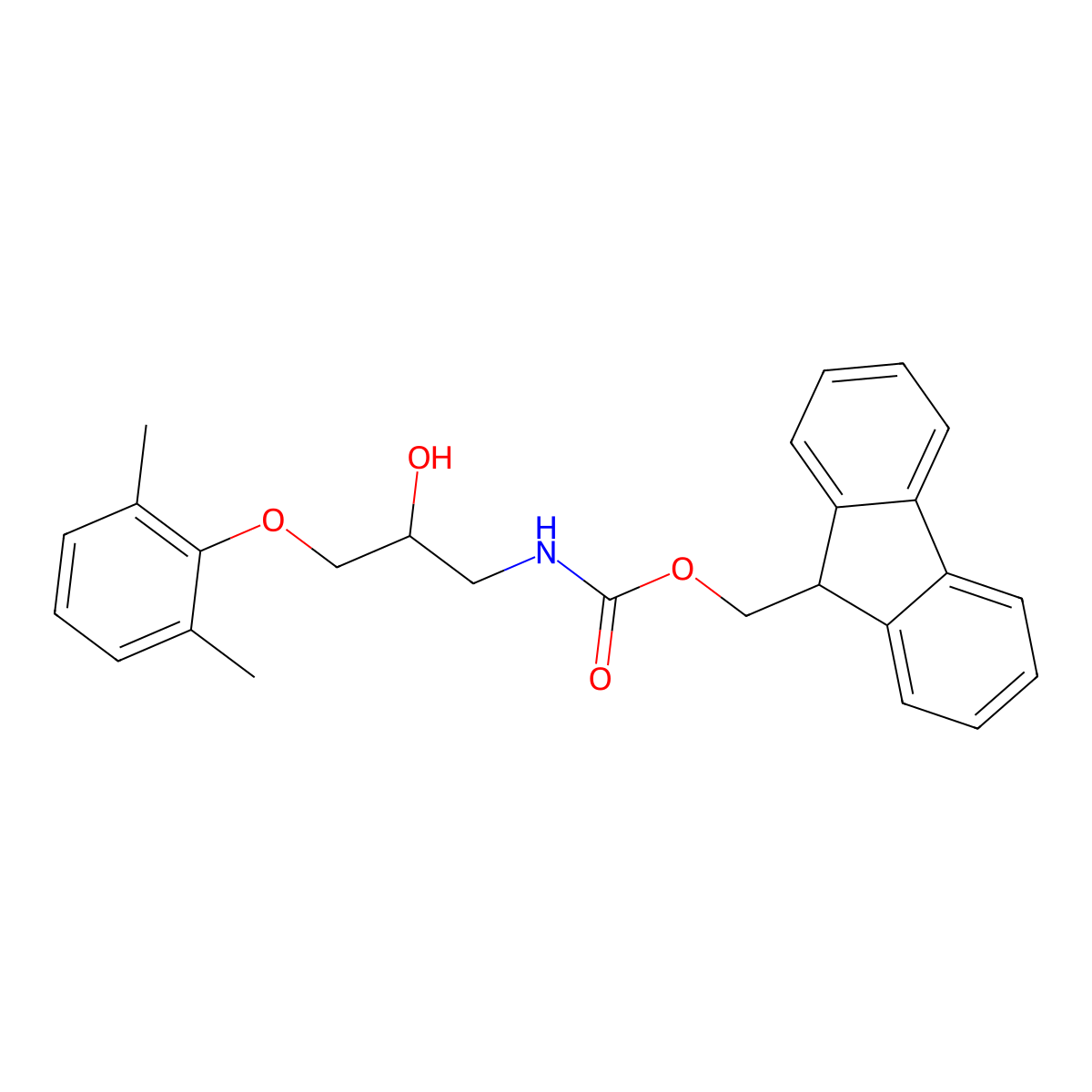 (9H-fluoren-9-yl)methyl N-[3-(2,6-dimethylphenoxy)-2-hydroxypropyl]carbamate molecular structure, CAS 2763925-92-2