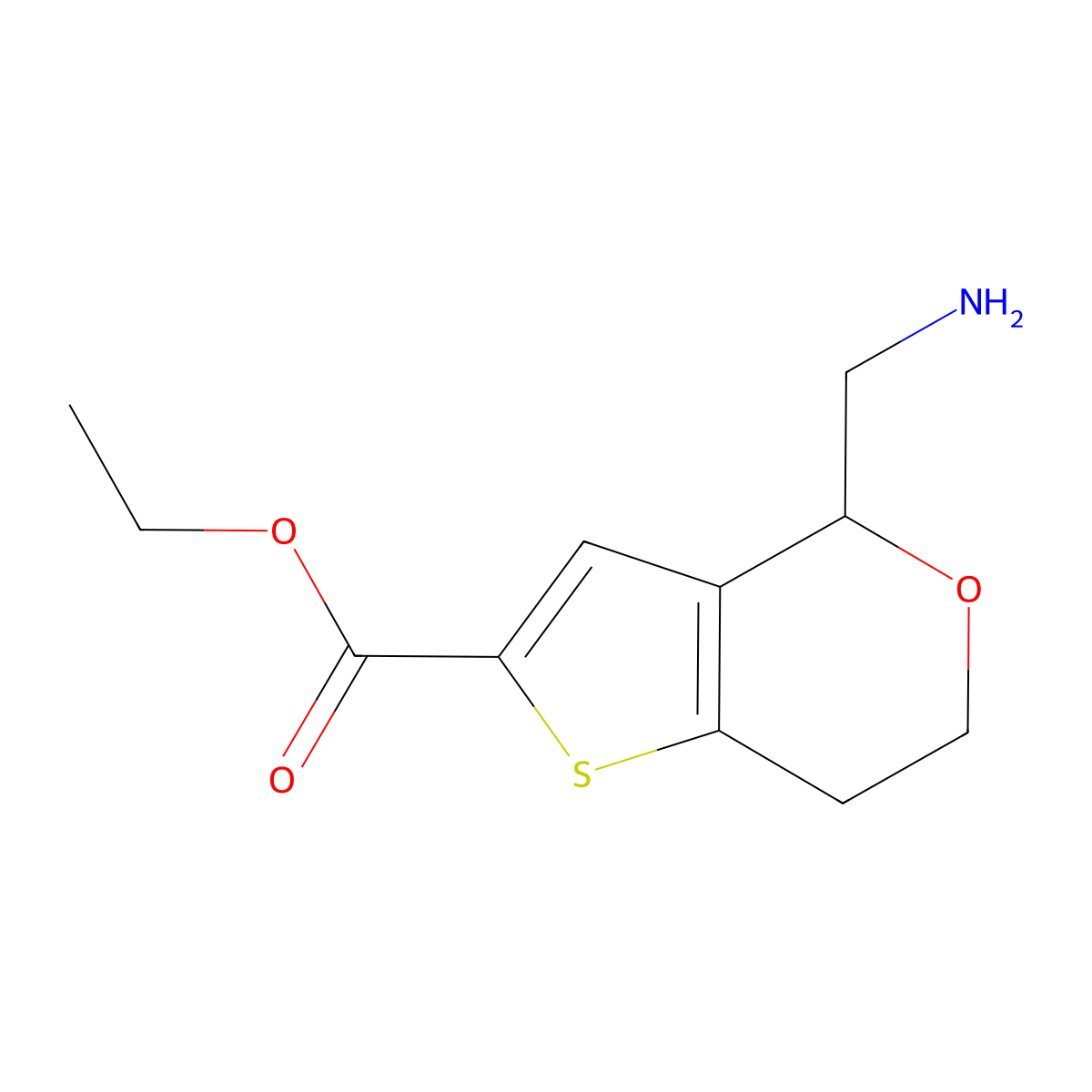 ethyl 4-(aminomethyl)-4H,6H,7H-thieno[3,2-c]pyran-2-carboxylate molecular structure, CAS 2763925-96-6