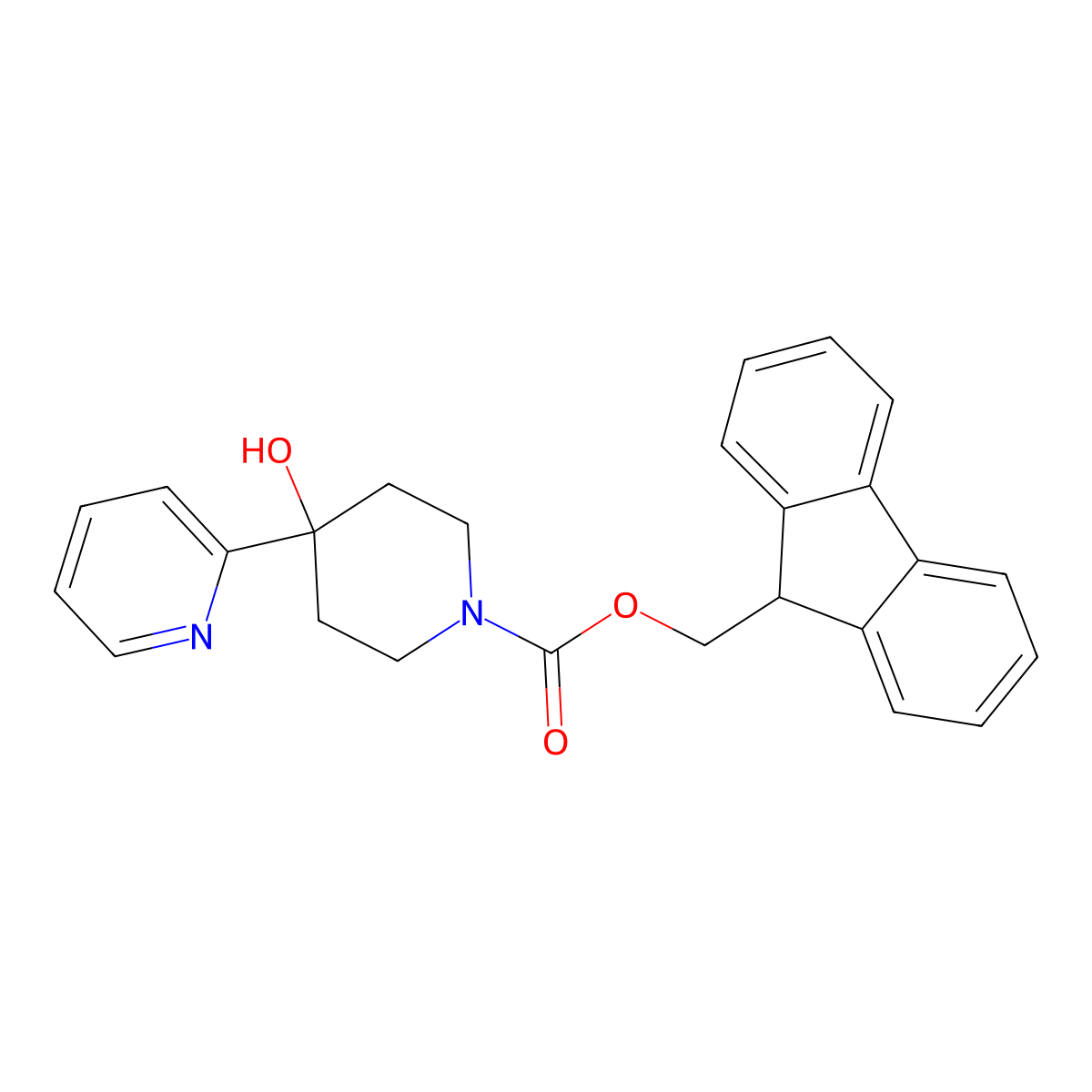 (9H-fluoren-9-yl)methyl 4-hydroxy-4-(pyridin-2-yl)piperidine-1-carboxylate molecular structure, CAS 2763926-12-9