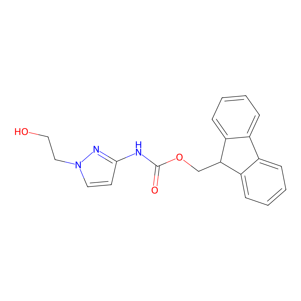 (9H-fluoren-9-yl)methyl N-[1-(2-hydroxyethyl)-1H-pyrazol-3-yl]carbamate molecular structure, CAS 2763926-19-6