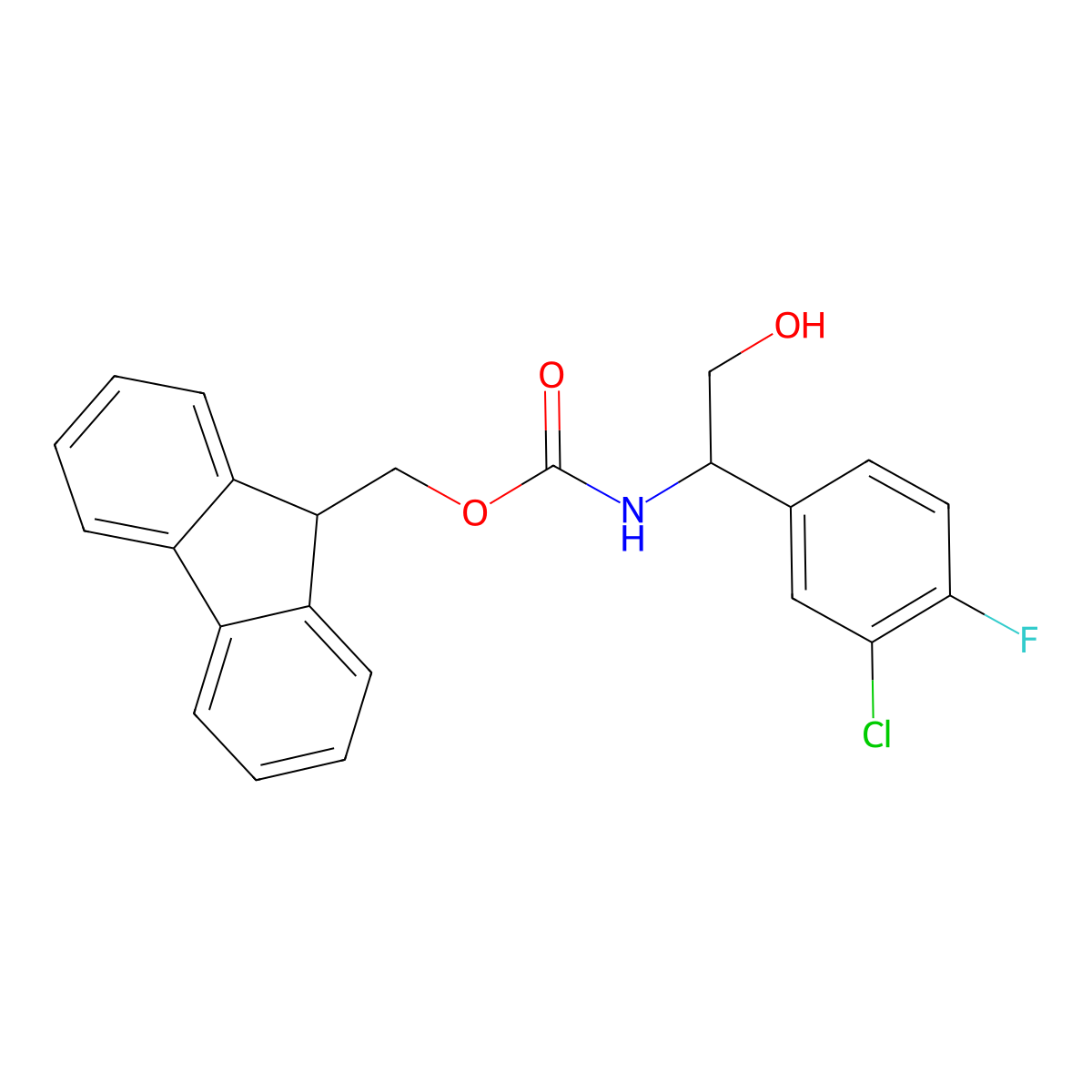 (9H-fluoren-9-yl)methyl N-[1-(3-chloro-4-fluorophenyl)-2-hydroxyethyl]carbamate molecular structure, CAS 2763926-20-9