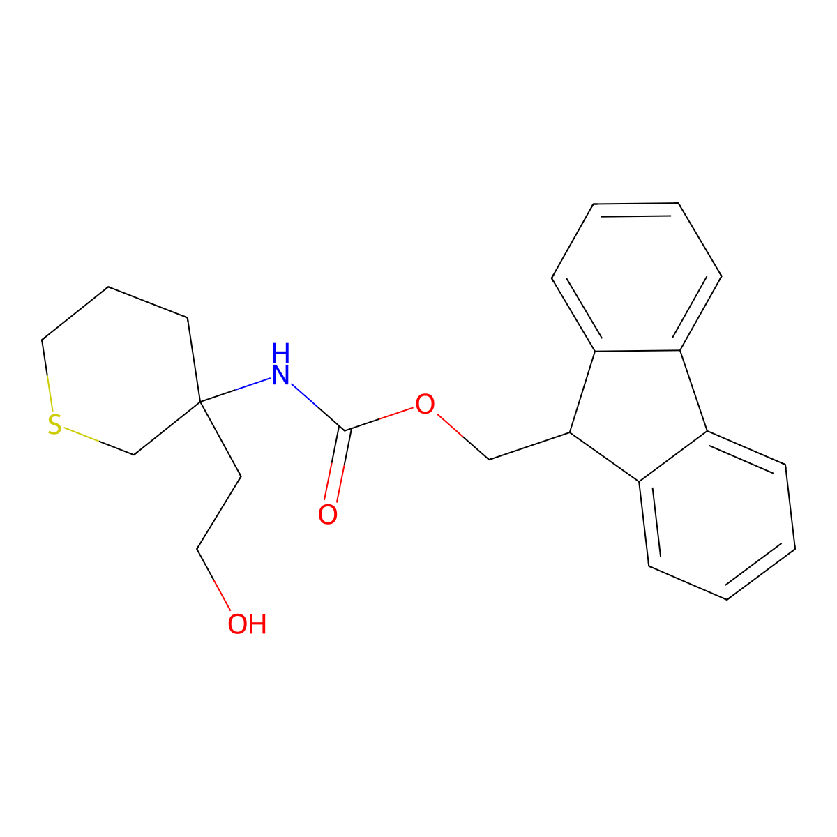 (9H-fluoren-9-yl)methyl N-[3-(2-hydroxyethyl)thian-3-yl]carbamate molecular structure, CAS 2763926-21-0